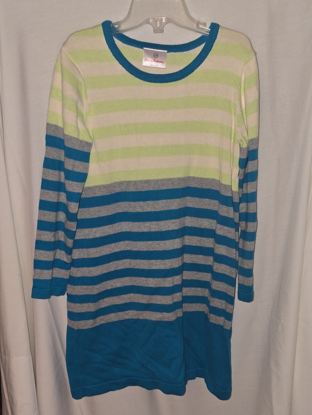 Hanna Andersson Striped Knit Dress in Blue, Light Green & Gray